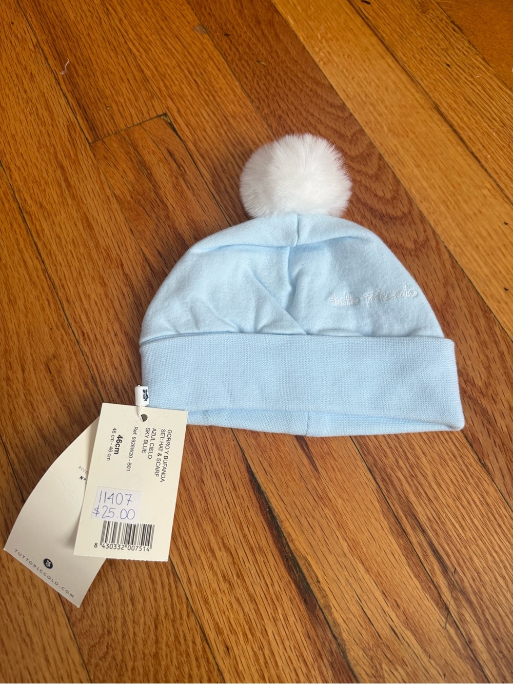 Kissy Kissy Baby Blue Pom Pom Hat with White Pom